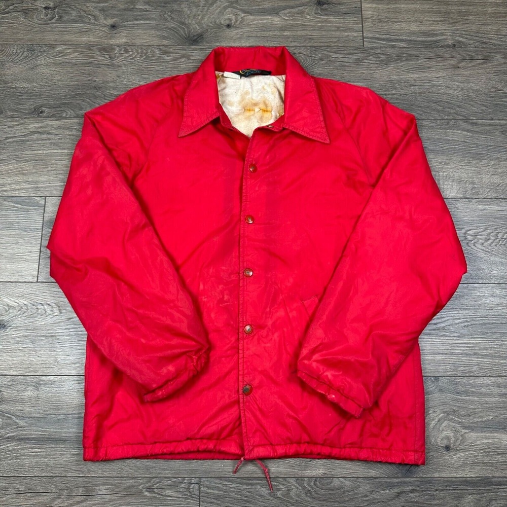 Vintage 60s Champion Running Man Coaches Jacket Mens Medium Red Resort Lifeguard